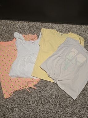 Girls' Short Sleeve Tee Set - Yellow, White, Peach Pineapple, Light Gray